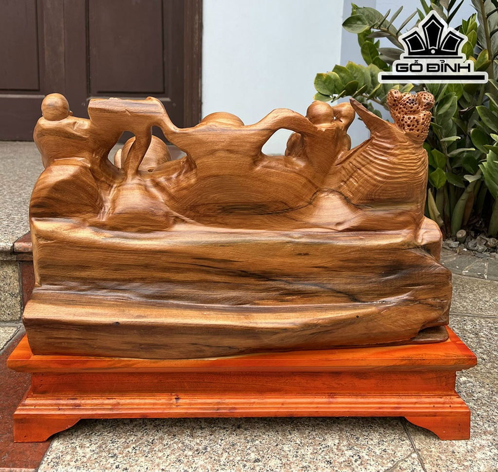 Tượng Phật Di Lặc Nhị Phúc Gỗ Ngọc Am Cao 42 Ngang 51 Sâu 24 (cm)
