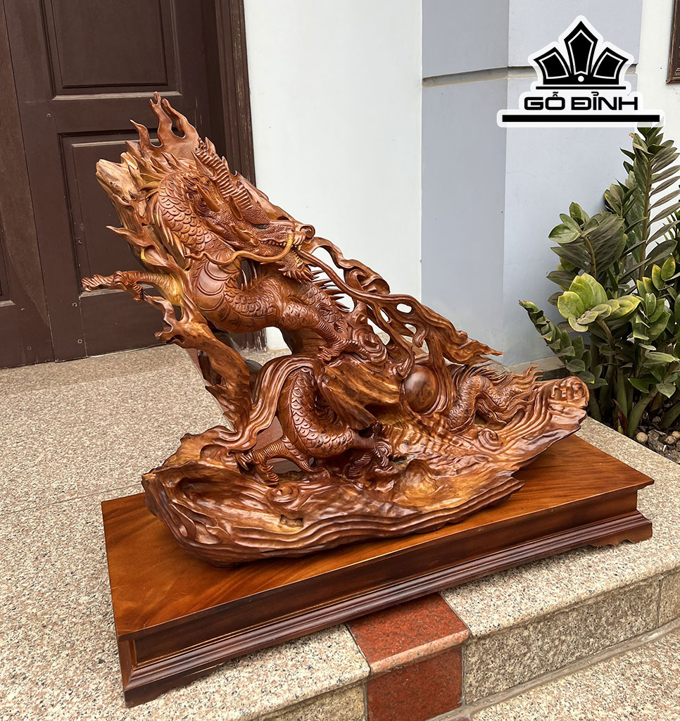 Tượng Rồng ( Nhất Long) Gỗ Xá Xị Cao 75 Ngang 80 Sâu 30 (cm)