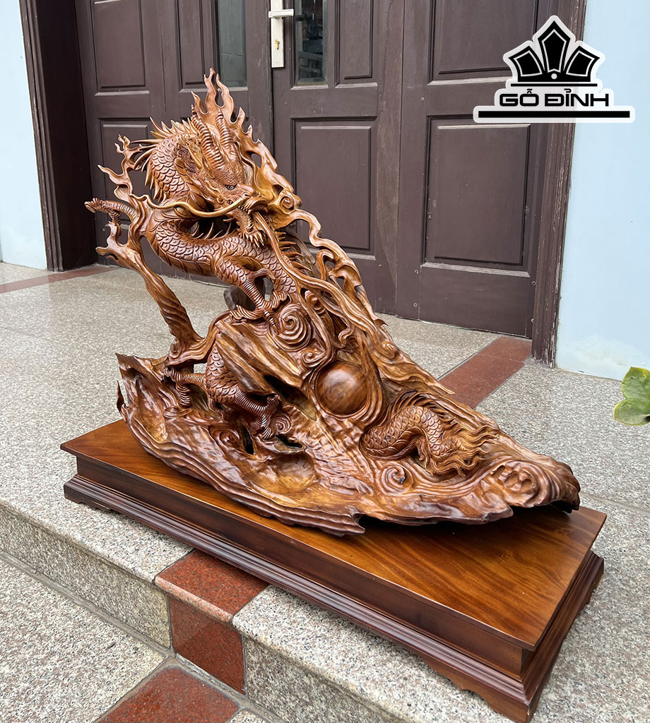 Tượng Rồng ( Nhất Long) Gỗ Xá Xị Cao 75 Ngang 80 Sâu 30 (cm)
