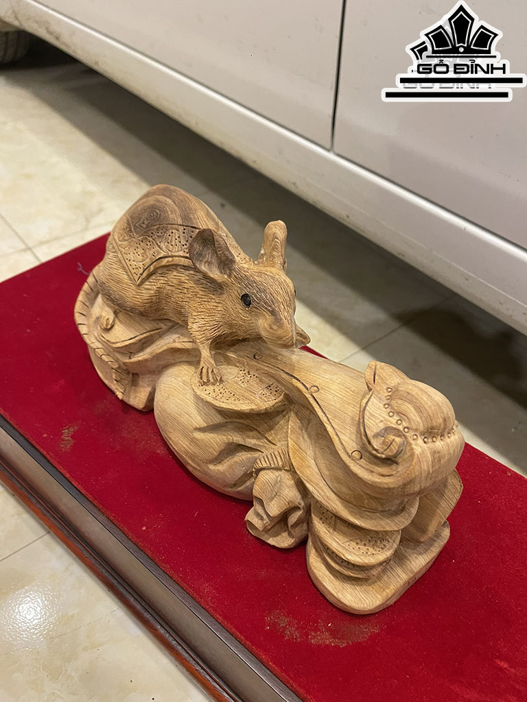 Tượng Chuột Phong Thủy Gỗ Ngọc Am Cao 17 Ngang 32 Sâu 11 (cm)