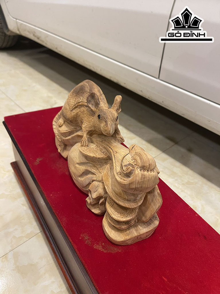 Tượng Chuột Phong Thủy Gỗ Ngọc Am Cao 17 Ngang 32 Sâu 11 (cm)