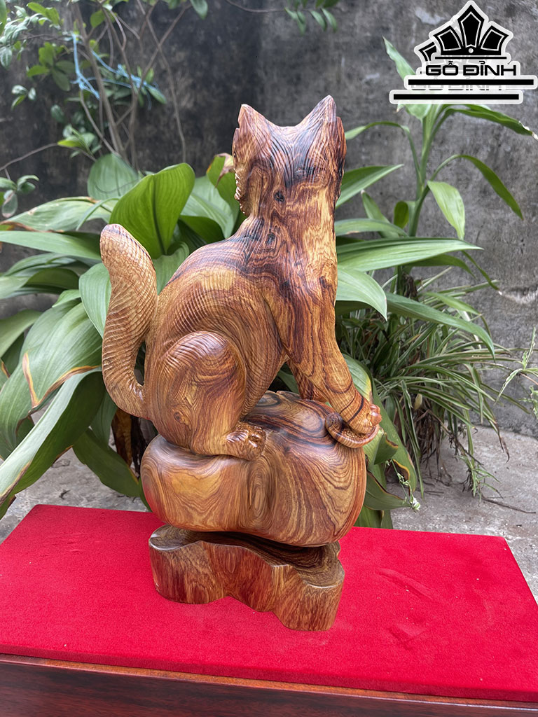 Tượng Mèo Gỗ Cẩm Cao 50 Ngang 25 Sâu 20 (cm)