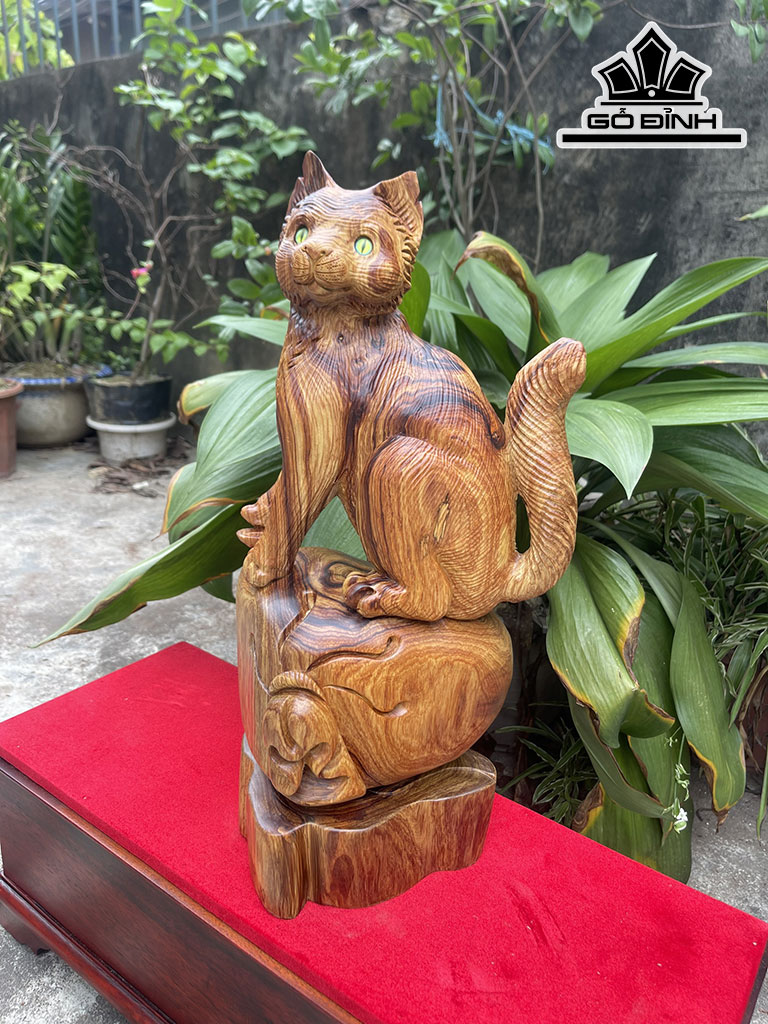 Tượng Mèo Gỗ Cẩm Cao 50 Ngang 25 Sâu 20 (cm)