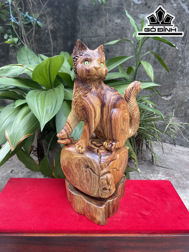 Tượng Mèo Gỗ Cẩm Cao 50 Ngang 25 Sâu 20 (cm)