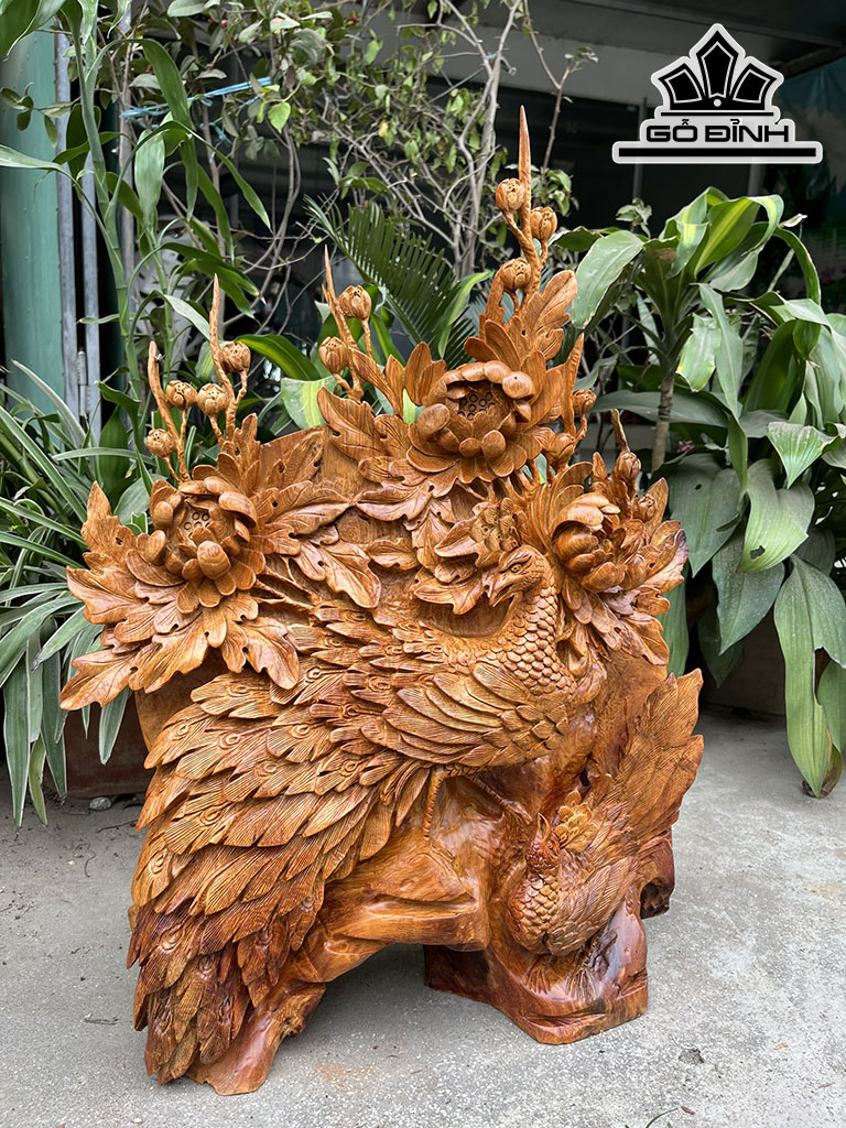 Tượng Phu Thê Viên Mãn Gỗ Hương Cao 66 Ngang 50 Sâu 18 (cm)