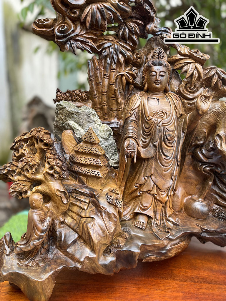 Tượng Nhất Tâm Bái Phật Gỗ Bách Xanh Cao 75 Ngang 80 Sâu 40 (cm)