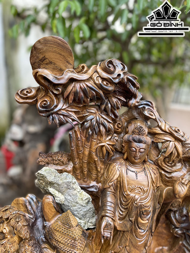 Tượng Nhất Tâm Bái Phật Gỗ Bách Xanh Cao 75 Ngang 80 Sâu 40 (cm)