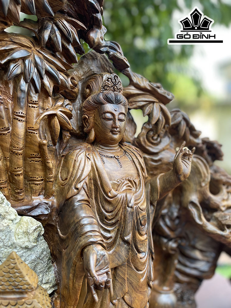 Tượng Nhất Tâm Bái Phật Gỗ Bách Xanh Cao 75 Ngang 80 Sâu 40 (cm)