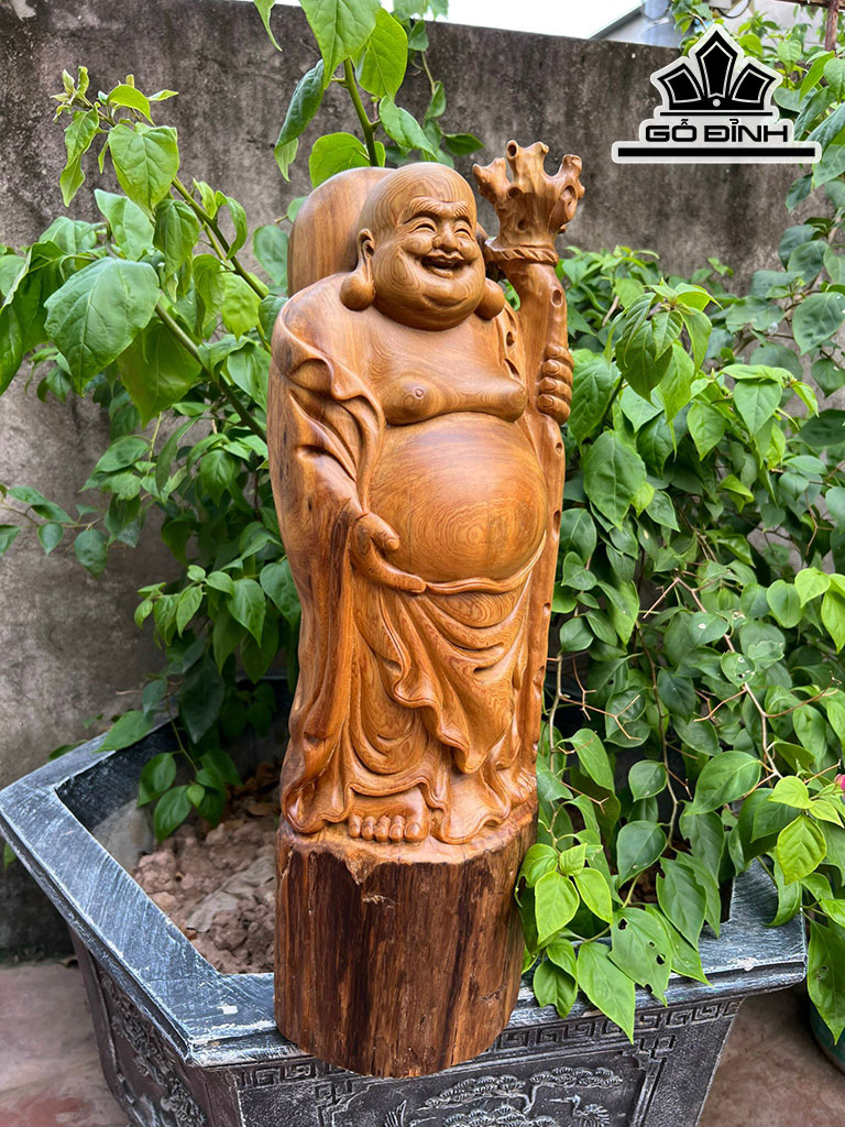 Tượng Phật Di Lặc Gỗ Pơ Mu Cao 48 Ngang 28 Sâu 15 (cm)