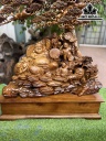 Tượng Phật Di Lặc Tam Phúc Gỗ Bách Xanh Cao 90 Ngang 70 Sâu 30 (cm)