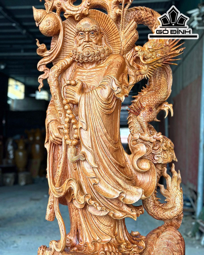 Tượng Đạt Ma Hàm Long Gỗ Hương Đá Cao 144 Ngang 61 Sâu 33 (cm)