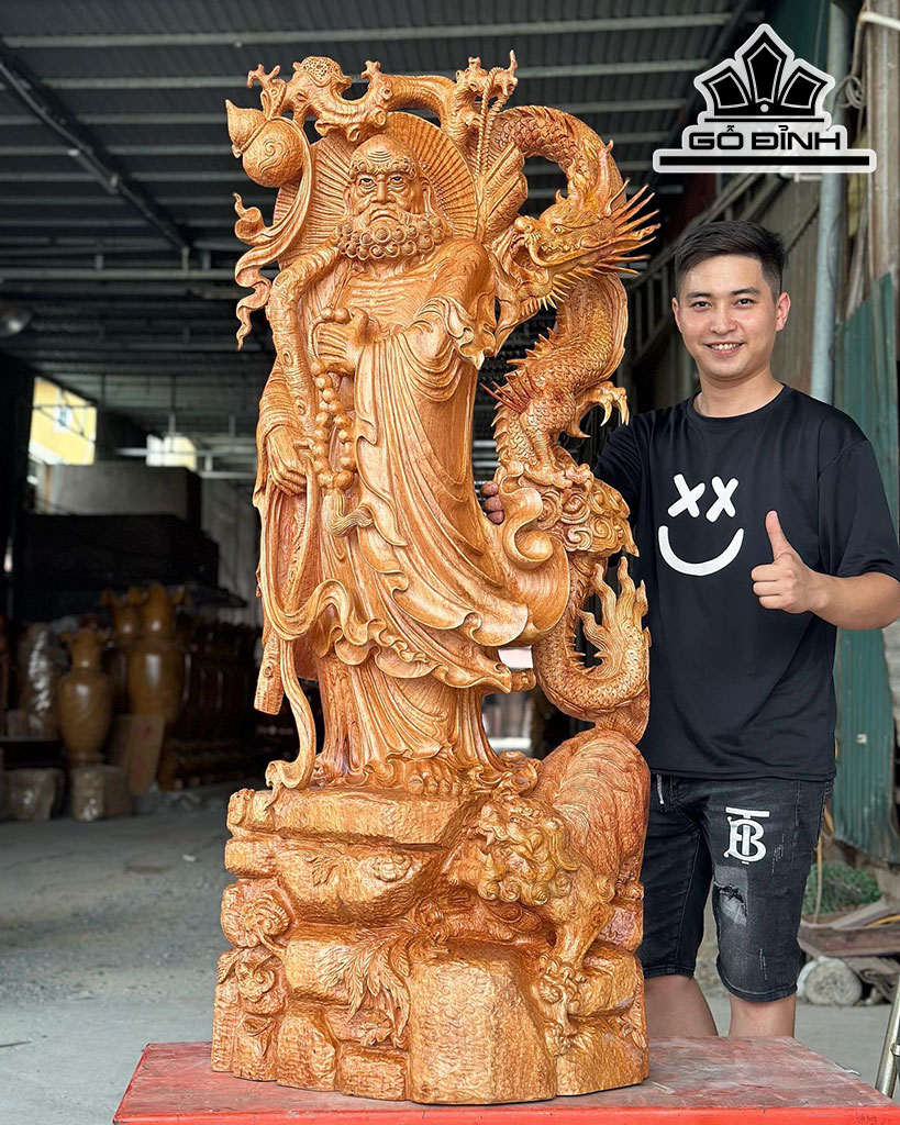 Tượng Đạt Ma Hàm Long Gỗ Hương Đá Cao 144 Ngang 61 Sâu 33 (cm)
