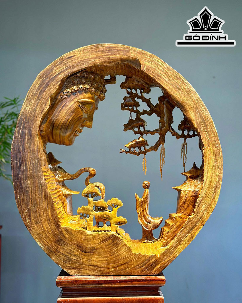 Tượng Nhất Tâm Bái Phật Gỗ Cẩm Vàng Cao 67 Ngang 61 Sâu 19 (cm)