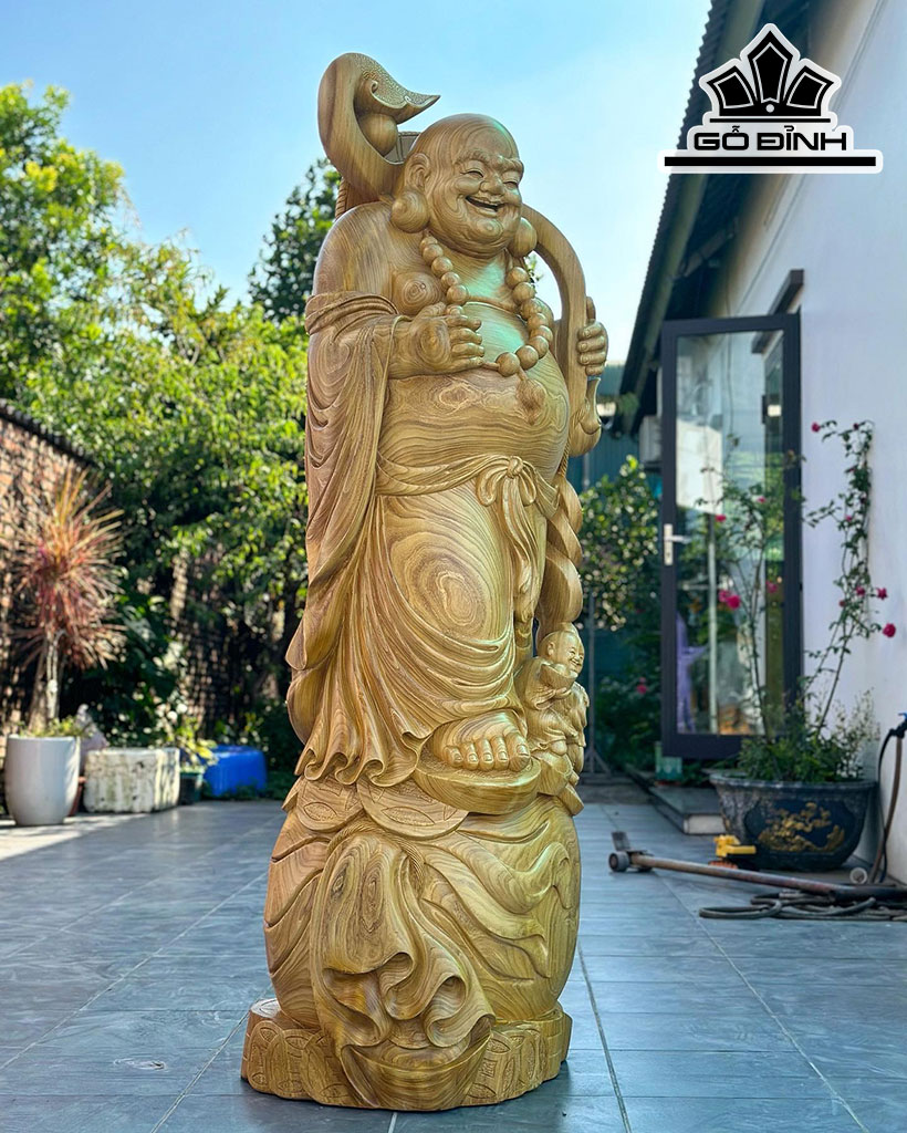 Tượng Phật Di Lặc Gỗ Cẩm Vàng Cao 200 Ngang 66 Sâu 58 (cm)