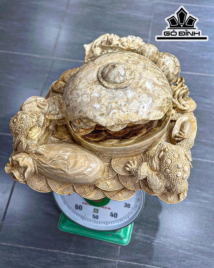 Tượng Tam Cóc Ngậm Tiền Gỗ Nu Nghiến Cao 24 Ngang 54 Sâu 46 (cm)