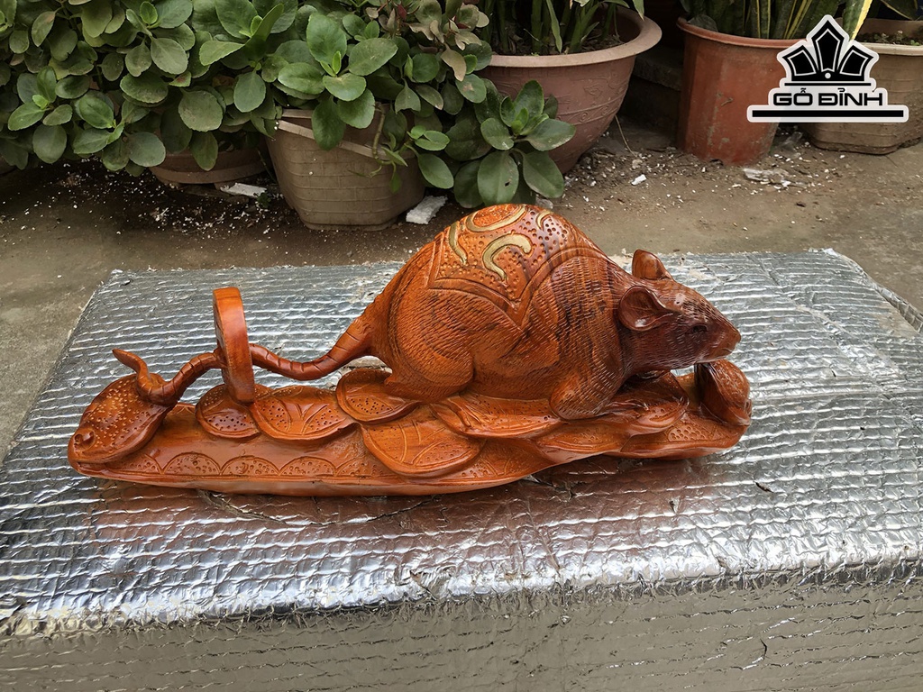 Tượng Chuột Phong Thủy Gỗ Hương Cao 17 Ngang 41 Sâu 10 (cm)