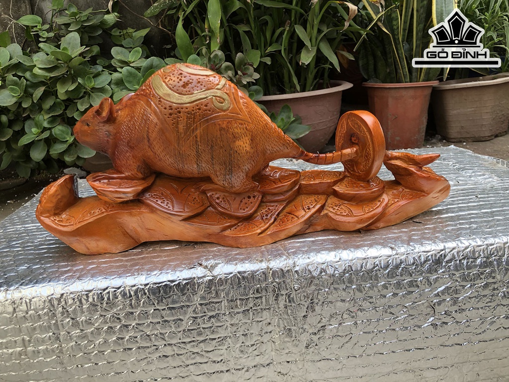 Tượng Chuột Phong Thủy Gỗ Hương Cao 17 Ngang 41 Sâu 10 (cm)