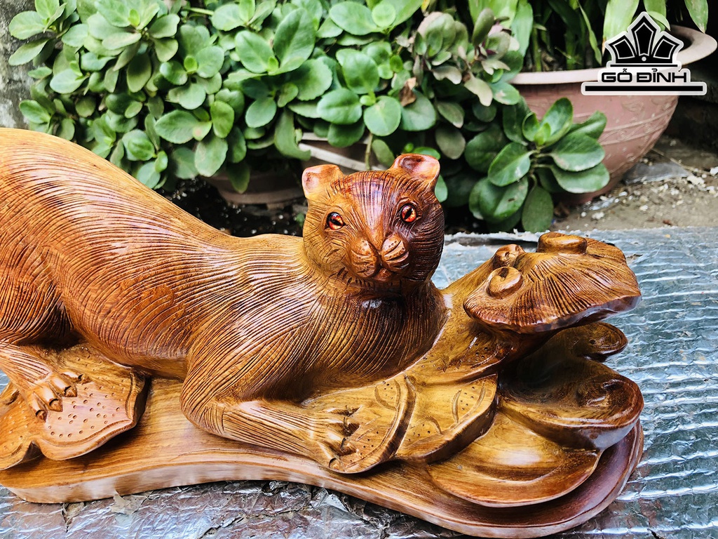 Tượng Mèo Gỗ Hương Cao 31 Ngang 38 Sâu 15 (cm)