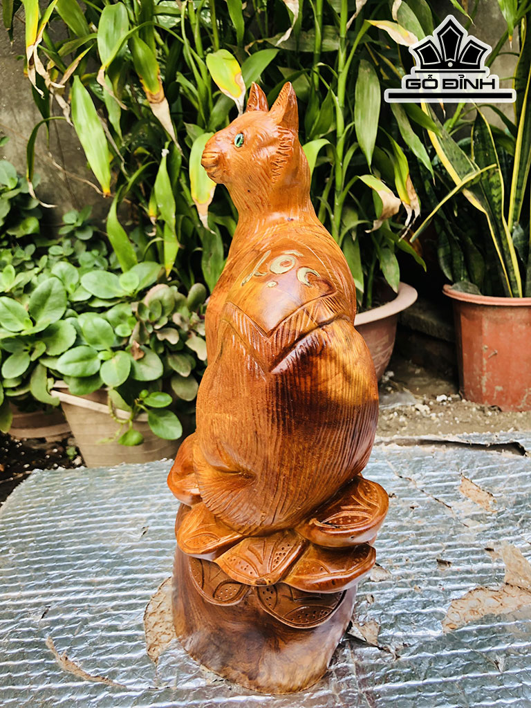Tượng Mèo Gỗ Hương Cao 36 Ngang 20 Sâu 13 (cm)