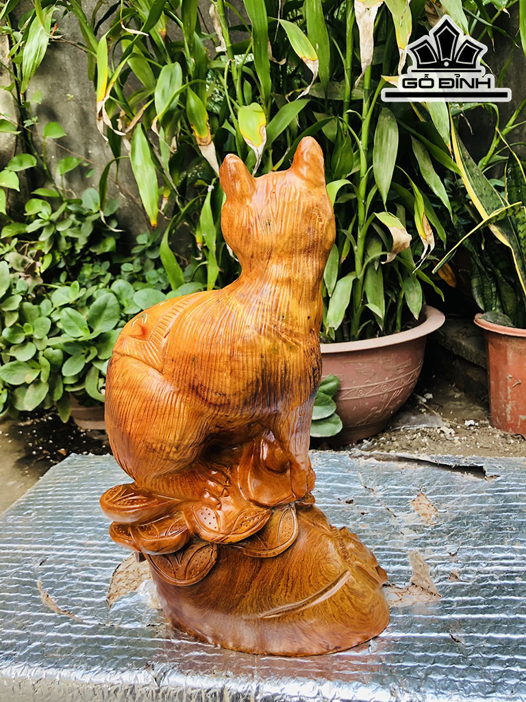 Tượng Mèo Gỗ Hương Cao 36 Ngang 20 Sâu 13 (cm)