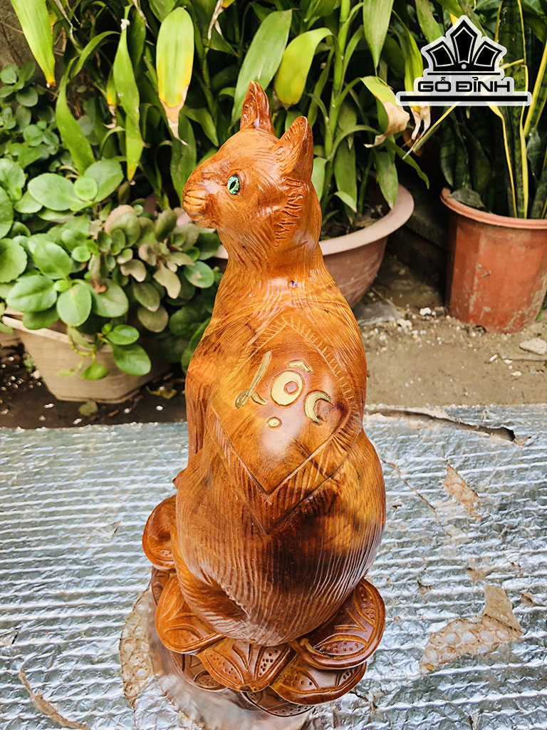 Tượng Mèo Gỗ Hương Cao 36 Ngang 20 Sâu 13 (cm)