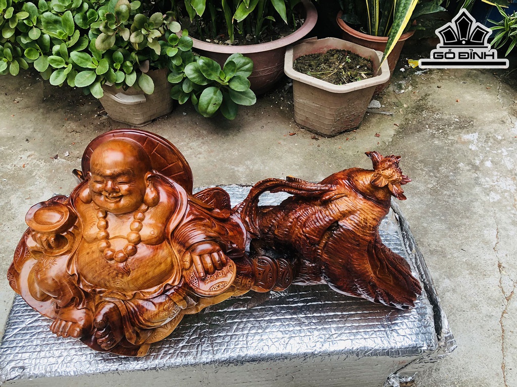 Tượng Phật Di Lặc Gỗ Hương Cao 32 Ngang 68 Sâu 24 (cm)