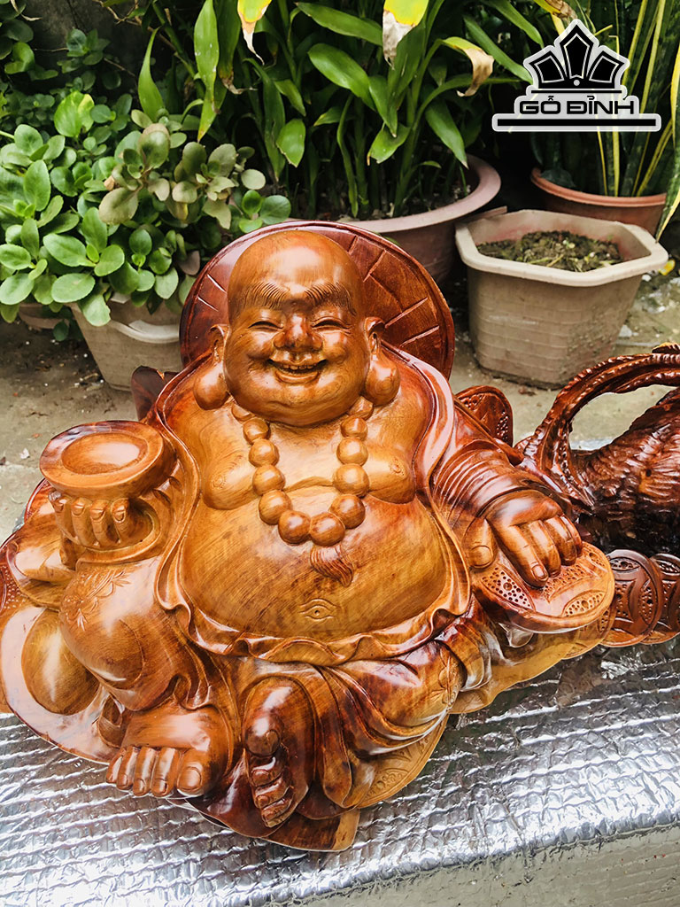 Tượng Phật Di Lặc Gỗ Hương Cao 32 Ngang 68 Sâu 24 (cm)