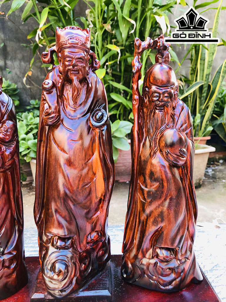 Tượng Phúc Lộc Thọ (Tam Đa) Gỗ Trắc Cao 32 Ngang 30 Sâu 12 (cm)
