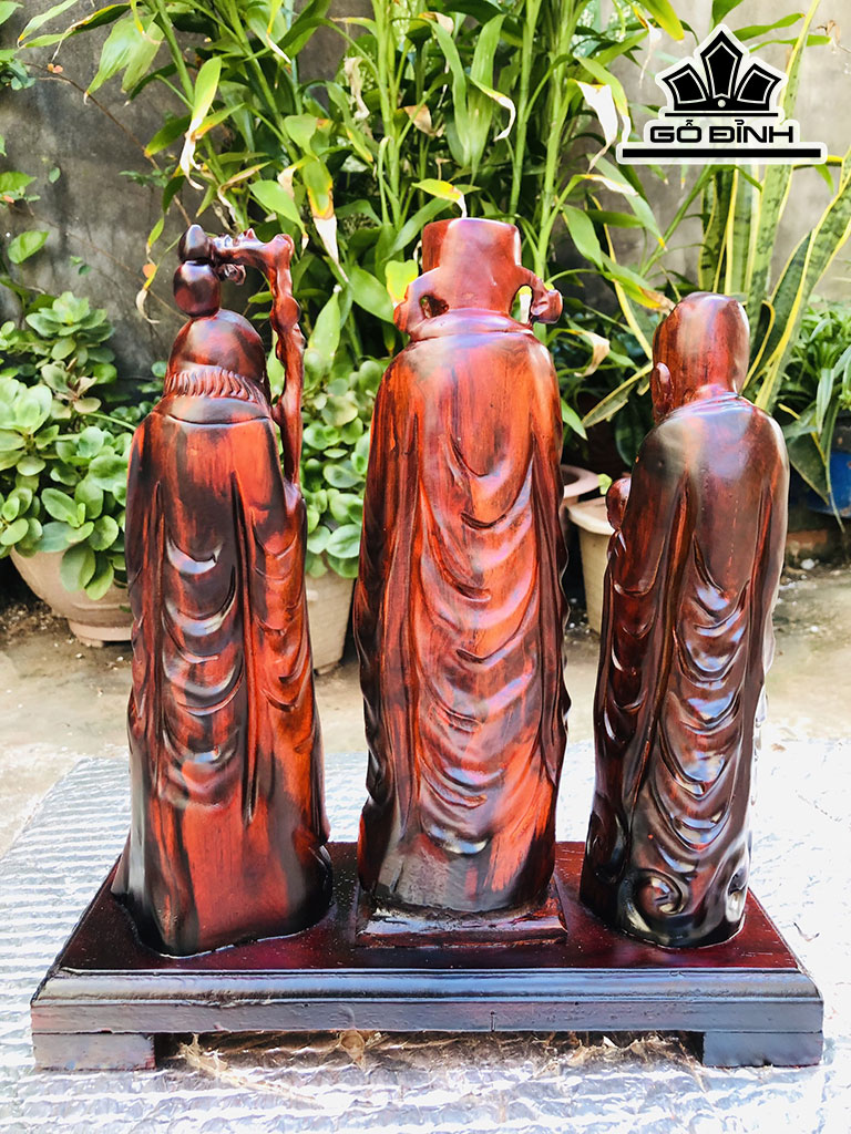 Tượng Phúc Lộc Thọ (Tam Đa) Gỗ Trắc Cao 32 Ngang 30 Sâu 12 (cm)