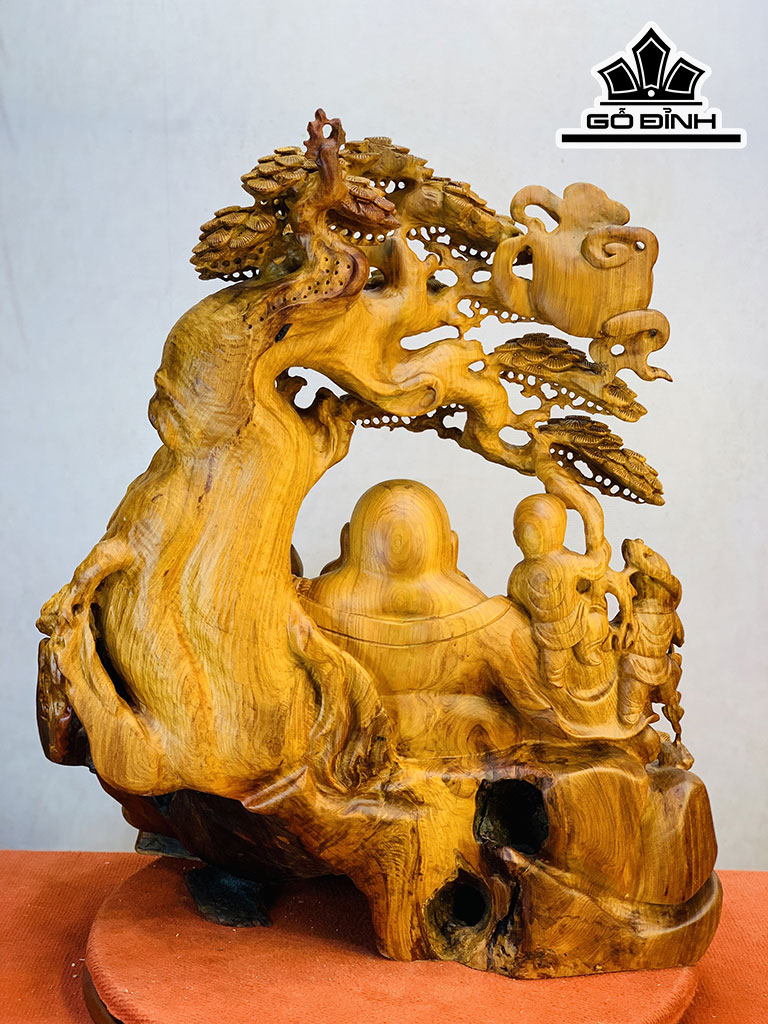 Tượng Phật Di Lặc Ngũ Phúc Gốc Tùng Cao 78 Ngang 65 Sâu 43 (cm)