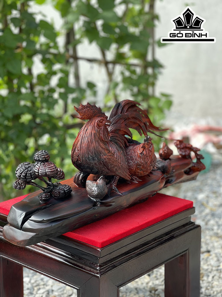 Tượng Gia Đình Gà Gỗ Trắc Cao 30 Ngang 68 Sâu 20 (cm)
