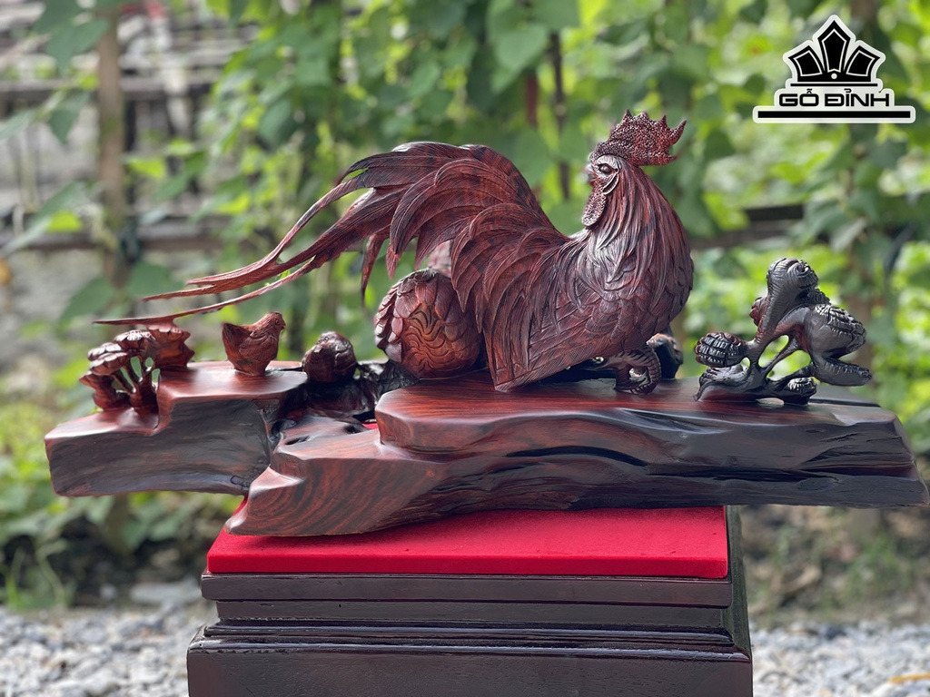 Tượng Gia Đình Gà Gỗ Trắc Cao 30 Ngang 68 Sâu 20 (cm)