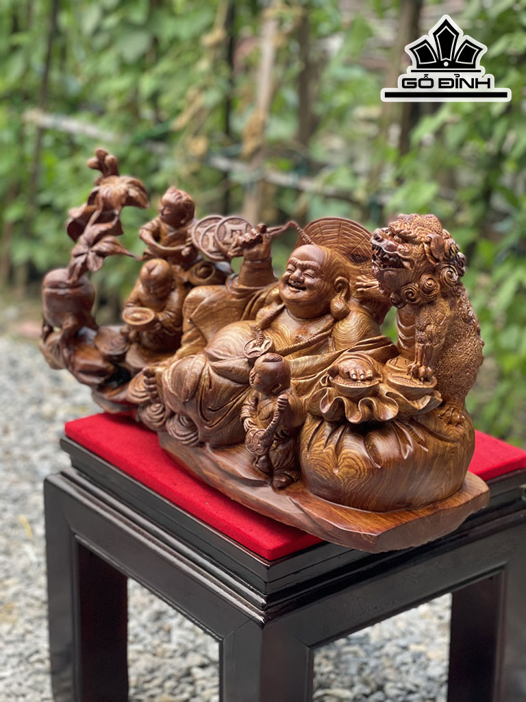 Tượng Phật Di Lặc Tam Phúc Gỗ Cẩm Cao 33 Ngang 66 Sâu 26 (cm)