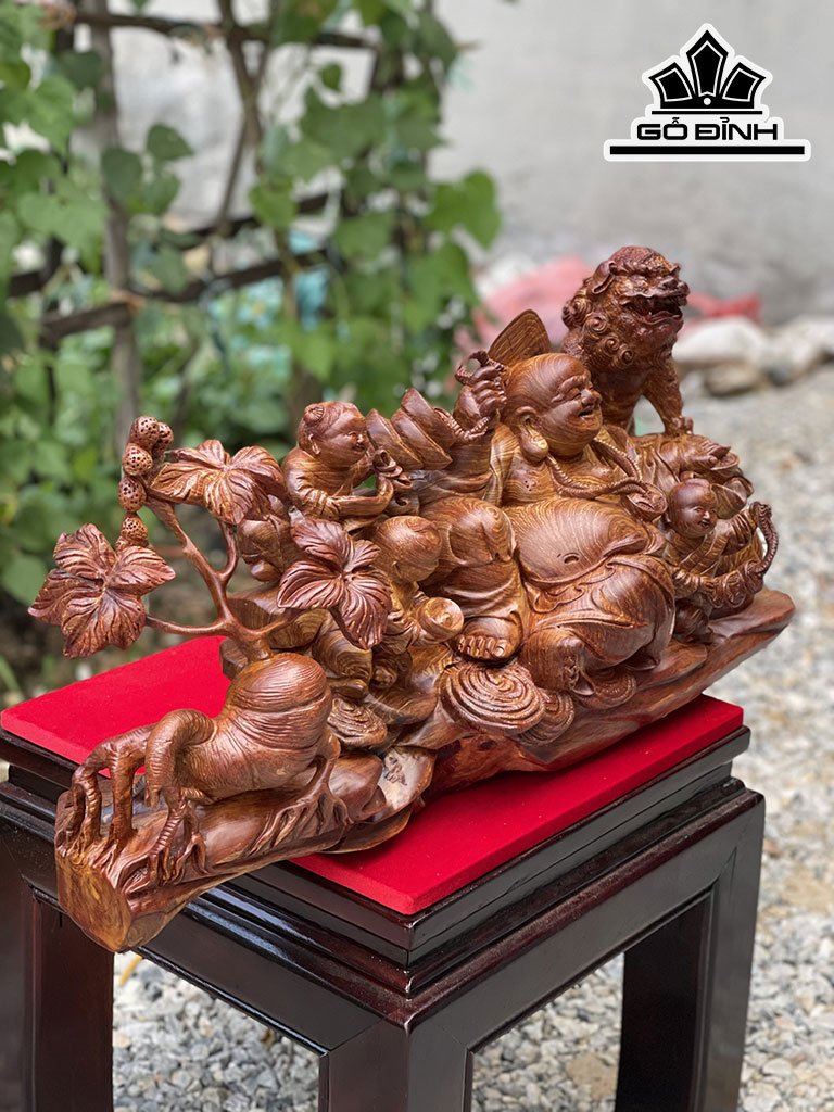 Tượng Phật Di Lặc Tam Phúc Gỗ Cẩm Cao 33 Ngang 66 Sâu 26 (cm)