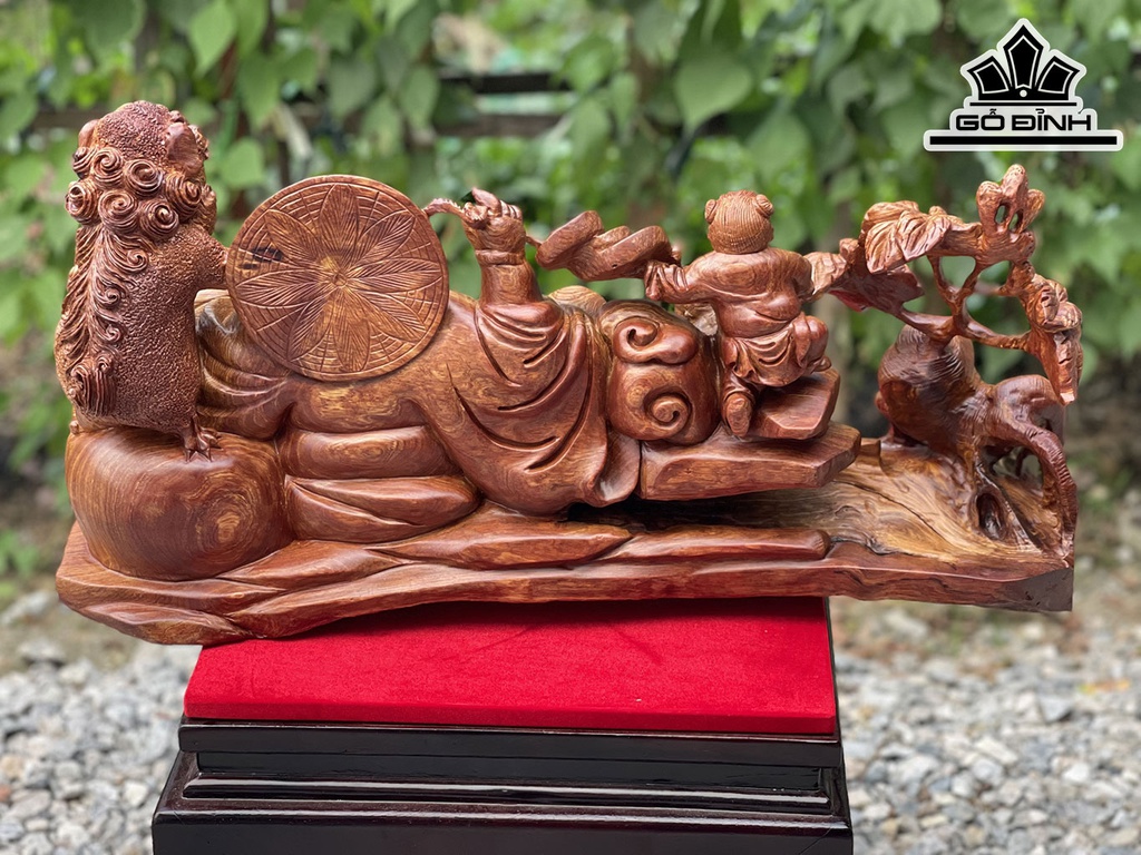 Tượng Phật Di Lặc Tam Phúc Gỗ Cẩm Cao 33 Ngang 66 Sâu 26 (cm)