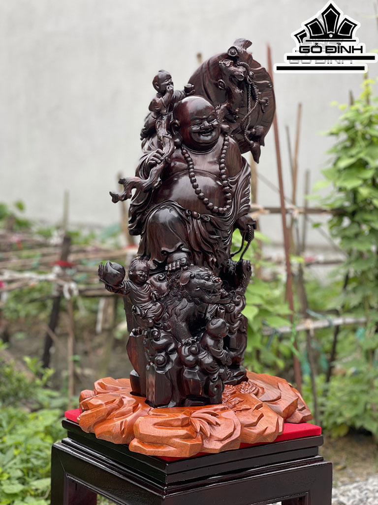 Tượng Phật Di Lặc Tam Phúc Gỗ Trắc Cao 79 Ngang 45 Sâu 40 (cm)