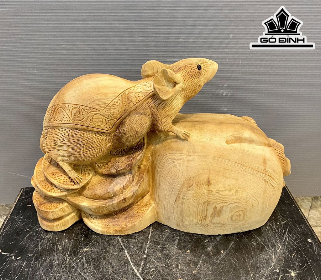 Tượng Chuột Phong Thủy Gỗ Ngọc Am Cao 23 Ngang 38 Sâu 14 (cm)
