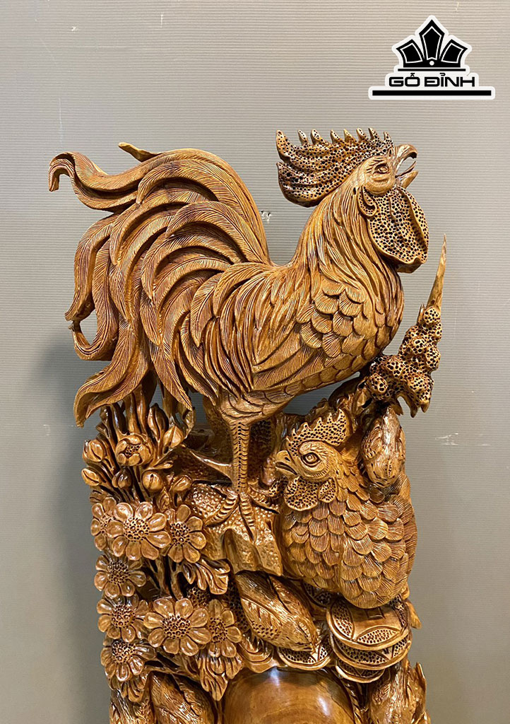 Tượng Gia Đình Gà Gỗ Ngọc Am Cao 88 Ngang 48 Sâu 18 (cm)