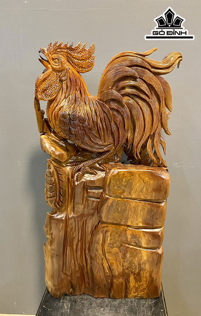 Tượng Gia Đình Gà Gỗ Ngọc Am Cao 88 Ngang 48 Sâu 18 (cm)