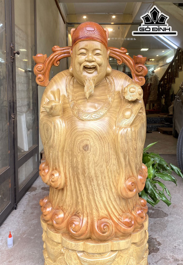 Tượng Thần Tài Gỗ Cẩm Vàng Cao 122 Ngang 54 Sâu 28 (cm)