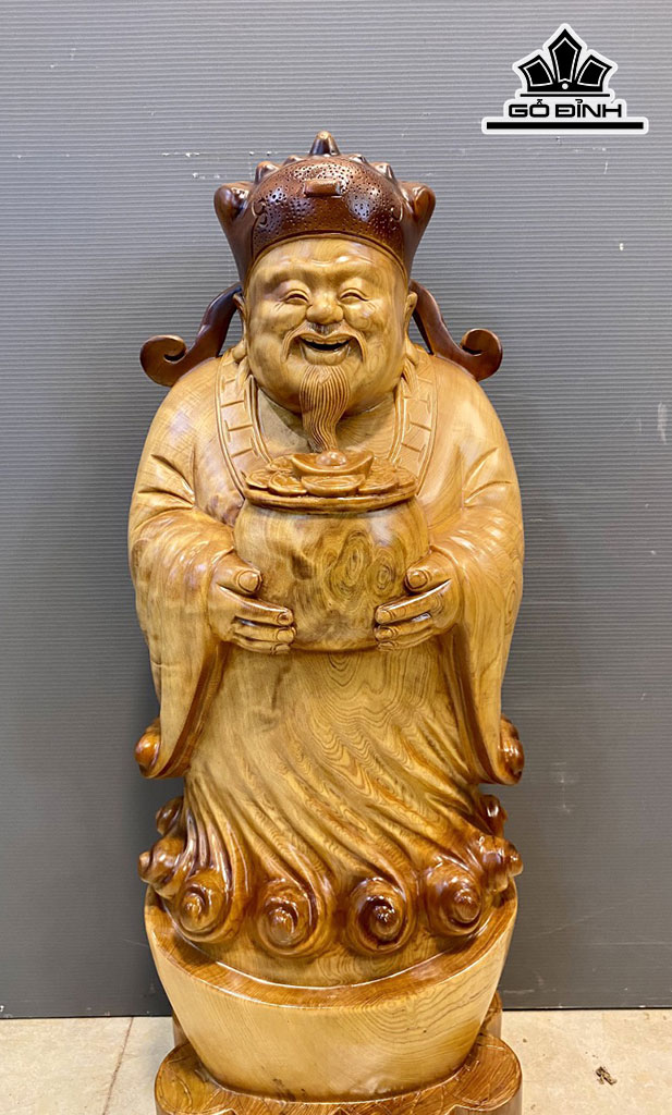 Tượng Thần Tài Gỗ Pơ Mu Cao 68 Ngang 27 Sâu 17 (cm)