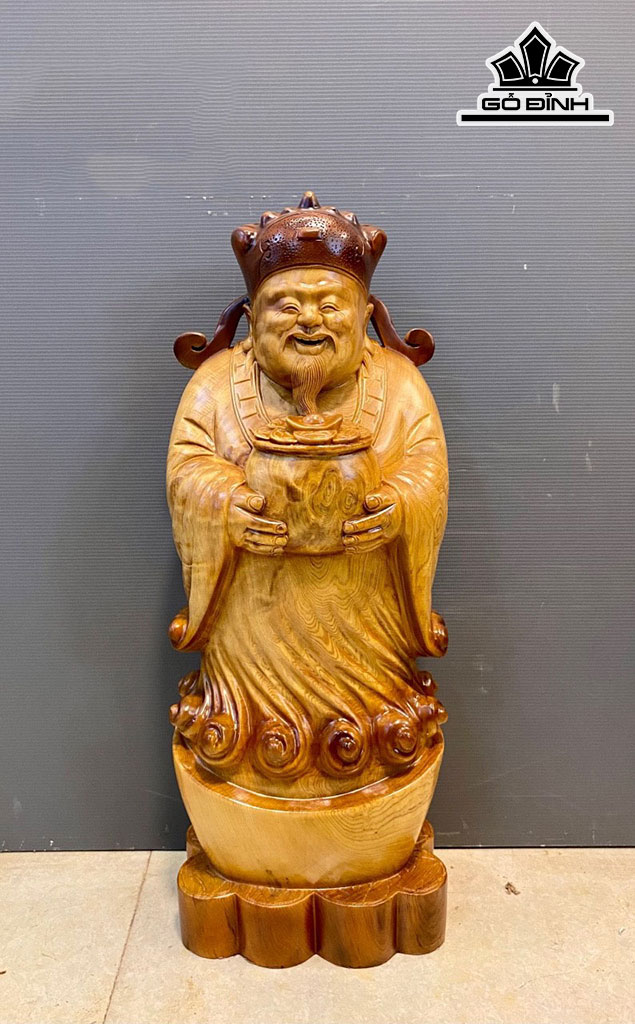 Tượng Thần Tài Gỗ Pơ Mu Cao 68 Ngang 27 Sâu 17 (cm)