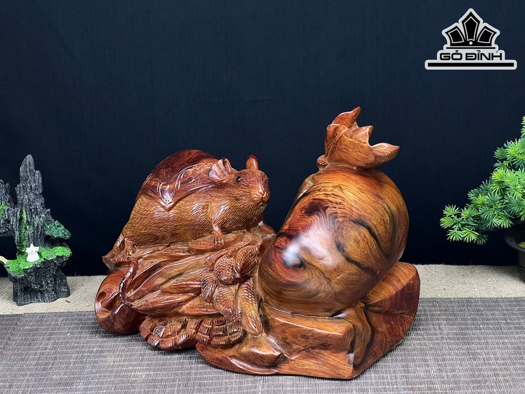 Tượng Chuột Phong Thủy Gỗ Cẩm Cao 24 Ngang 36 Sâu 20 (cm)
