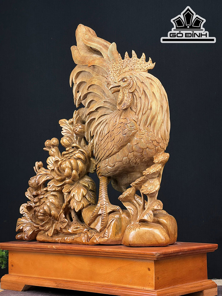 Tượng Gà Trống Gỗ Ngọc Am Cao 71 Ngang 52 Sâu 23 (cm)