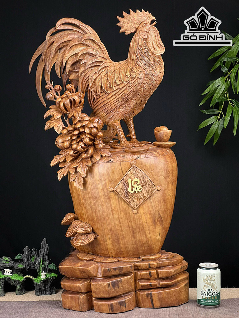 Tượng Gà Trống Gỗ Ngọc Am Cao 85 Ngang 44 Sâu 23 (cm)