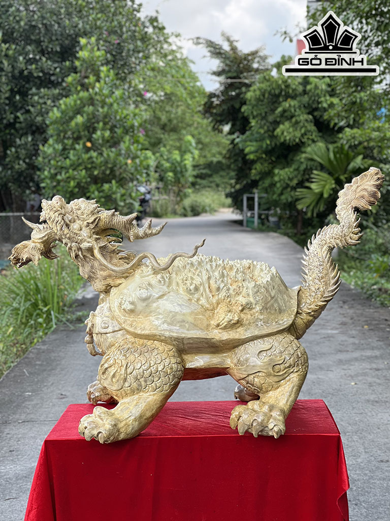 Tượng Long Quy Gỗ Nu Nghiến Cao 69 Ngang 105 Sâu 66 (cm)