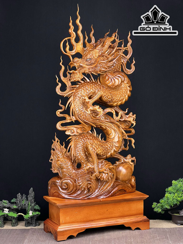Tượng Nhất Long Gỗ Ngọc Am Cao 97 Ngang 42 Sâu 18 (cm)