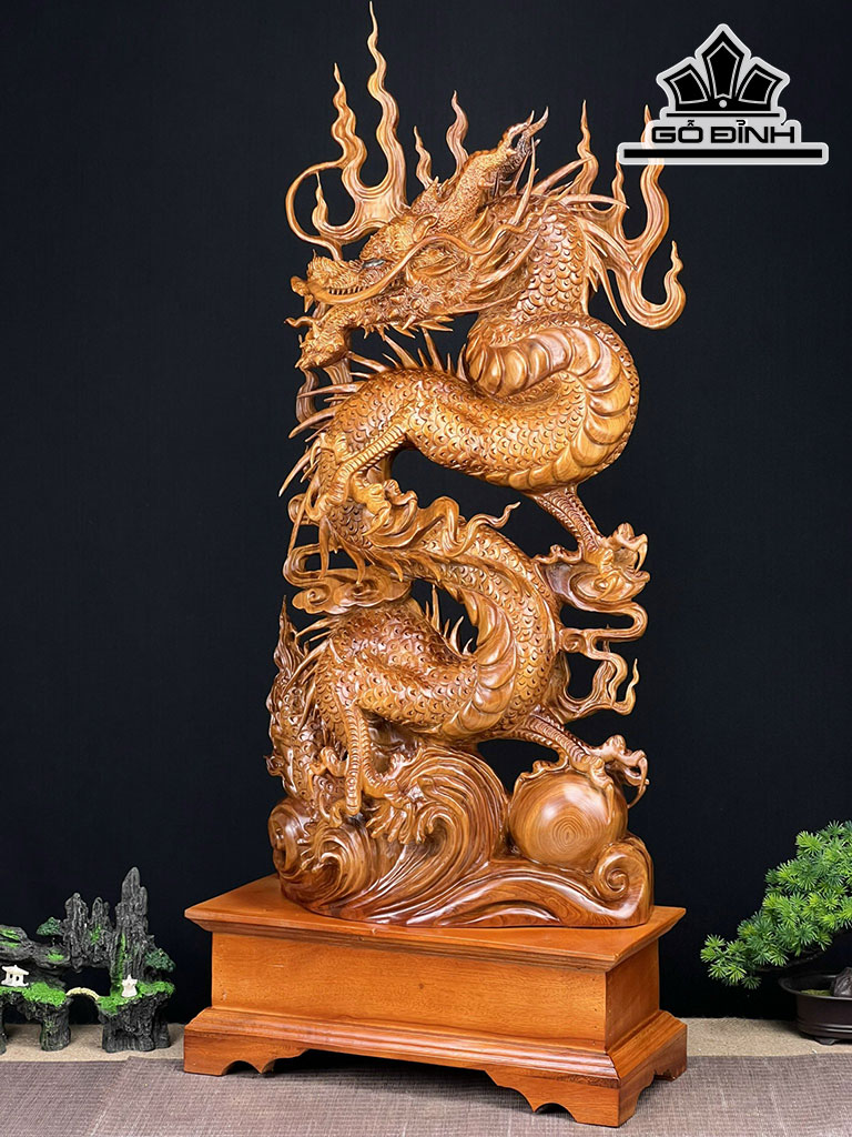 Tượng Nhất Long Gỗ Ngọc Am Cao 97 Ngang 42 Sâu 18 (cm)