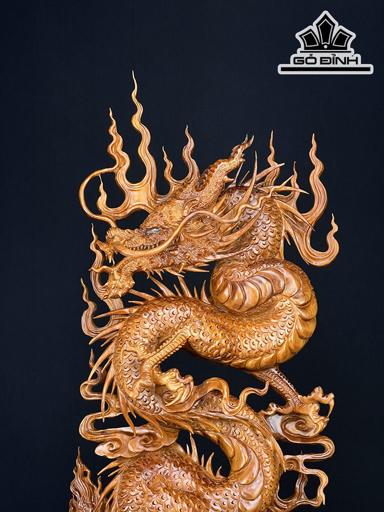 Tượng Nhất Long Gỗ Ngọc Am Cao 97 Ngang 42 Sâu 18 (cm)