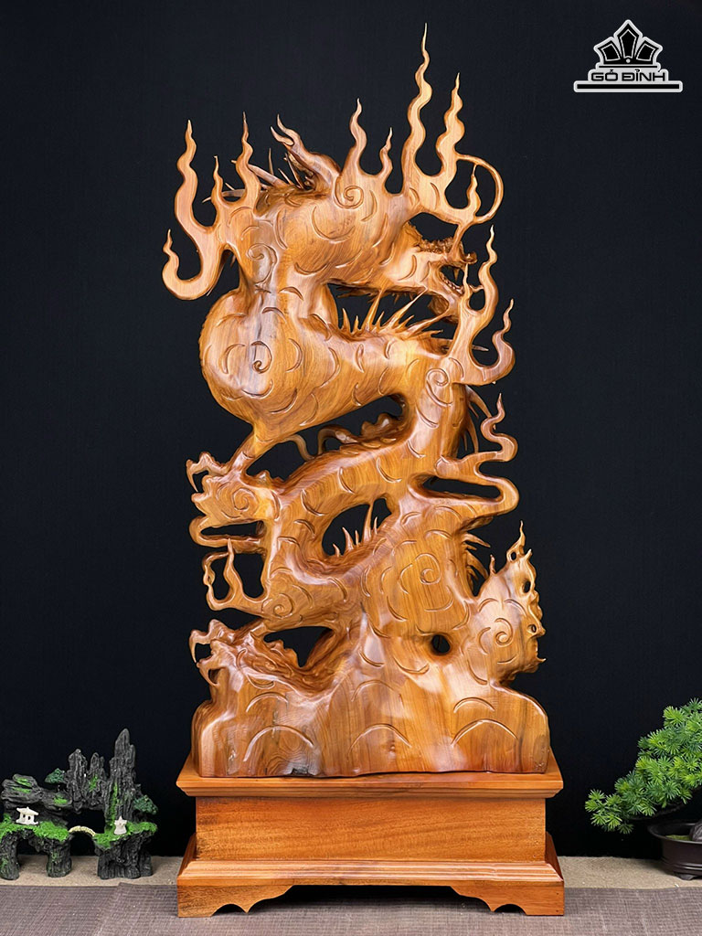 Tượng Nhất Long Gỗ Ngọc Am Cao 97 Ngang 42 Sâu 18 (cm)